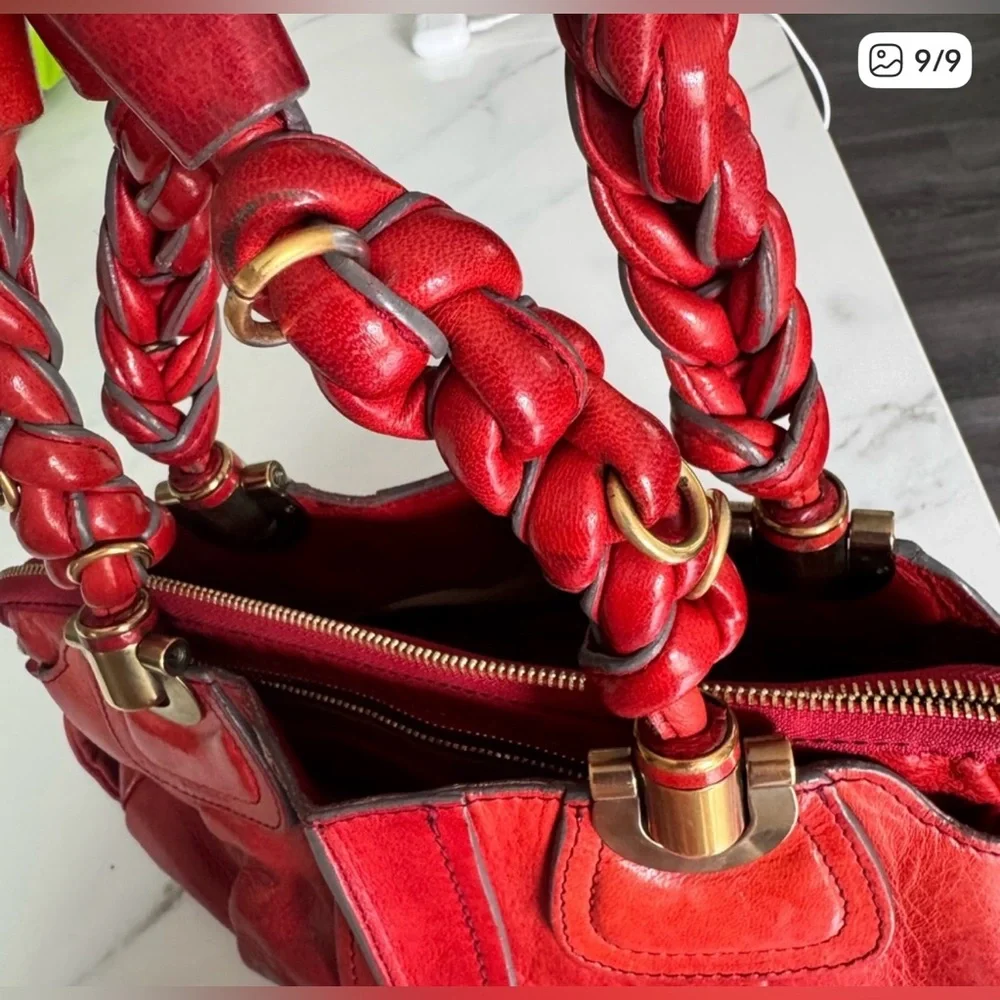 Chloe Burnt Orange Leather Satchel with Braided Straps - Picture 2 of 16